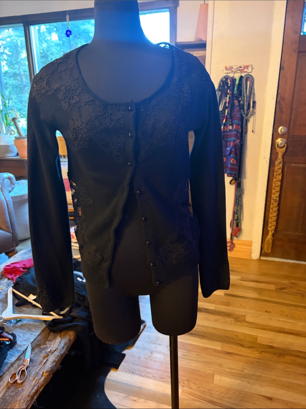 Vintage Betsey Johnson New York Black Embroidered Button-Front Women's Sweater